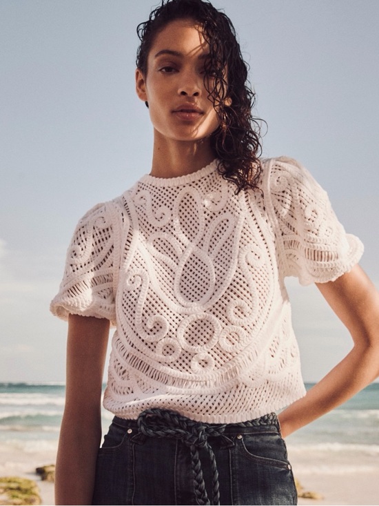 White House Black Market Tops - White House Black Market Puff Sleeve Novelty Crochet Cropped Top Blouse Medium
